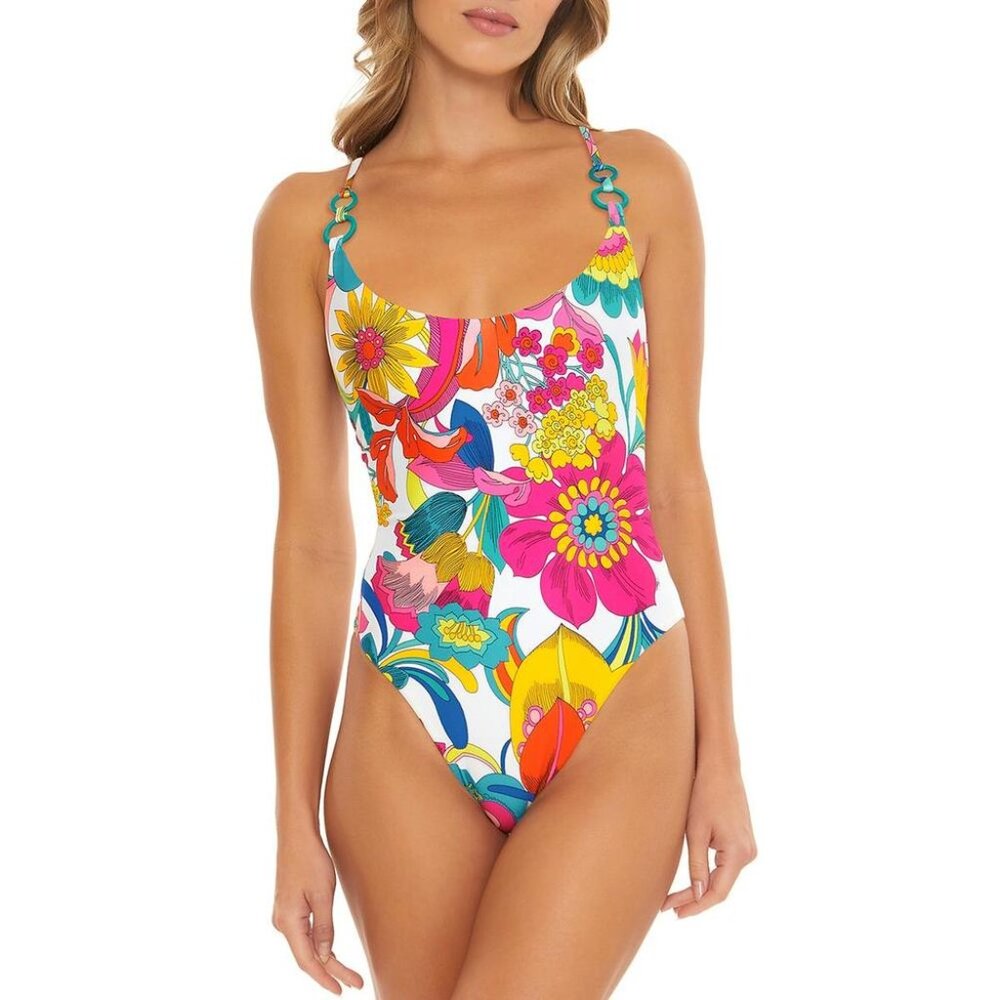 🌸🐟 Trina Turk 🐠🦩 Fontaine Convertible Swimsuit Sz 14 $188!🩴